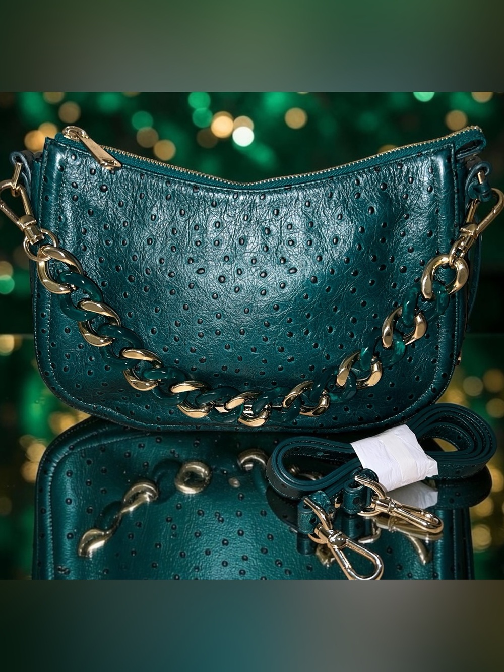 Brahmin Leather Ostrich Embossed MOD SHAYNA Crossbody Bag, Emerald Greenvale
